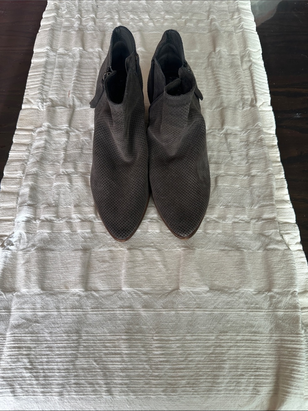 Vince Camuto Perforated Gray Suede Ankle Booties